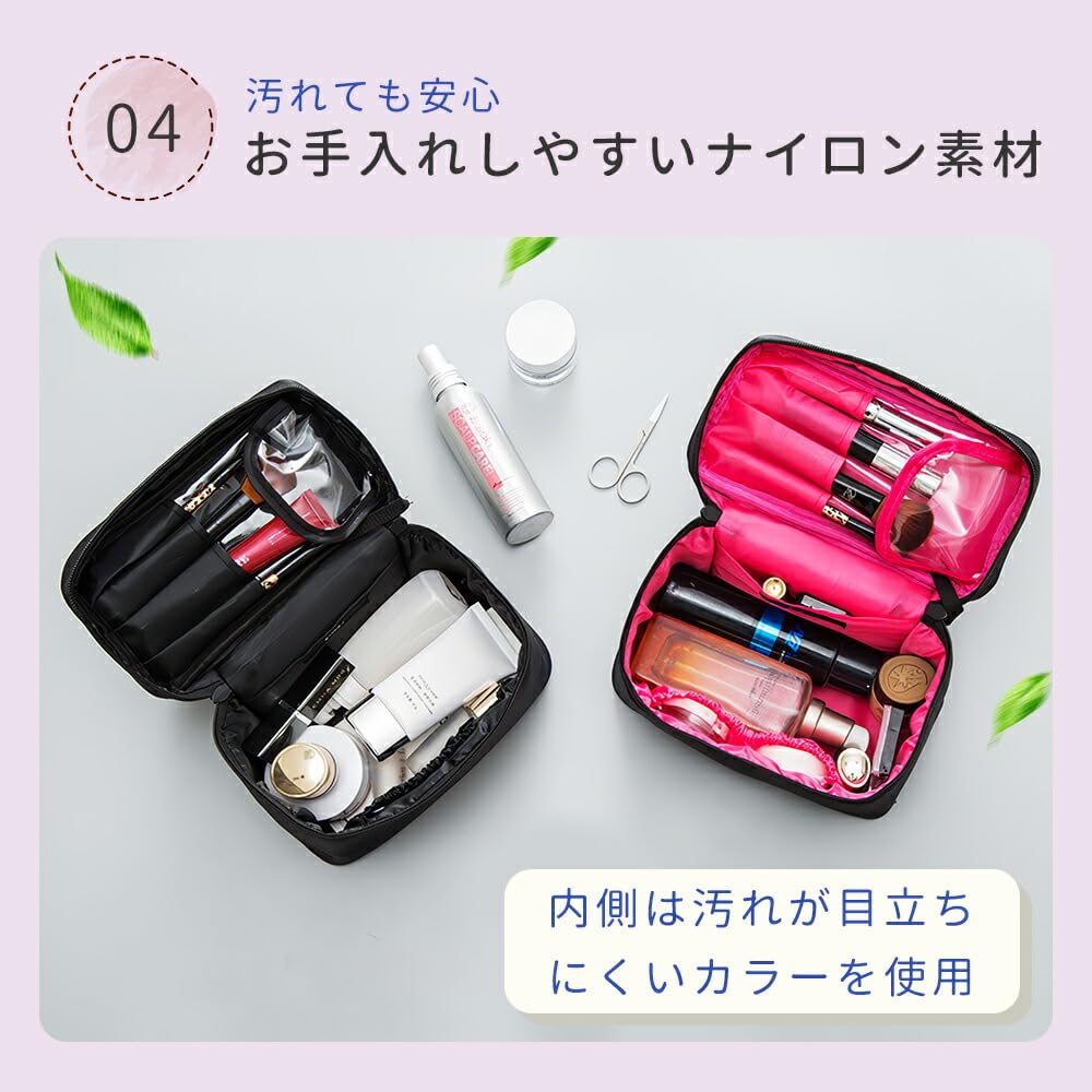 mitas Makeup Vanity Makeup Bag with Cosmetic Brush Mini Mesh Business Pink Pouch, Pouch, Storage, Storage, Water-Repellent Nylon, Handle, Dividers,