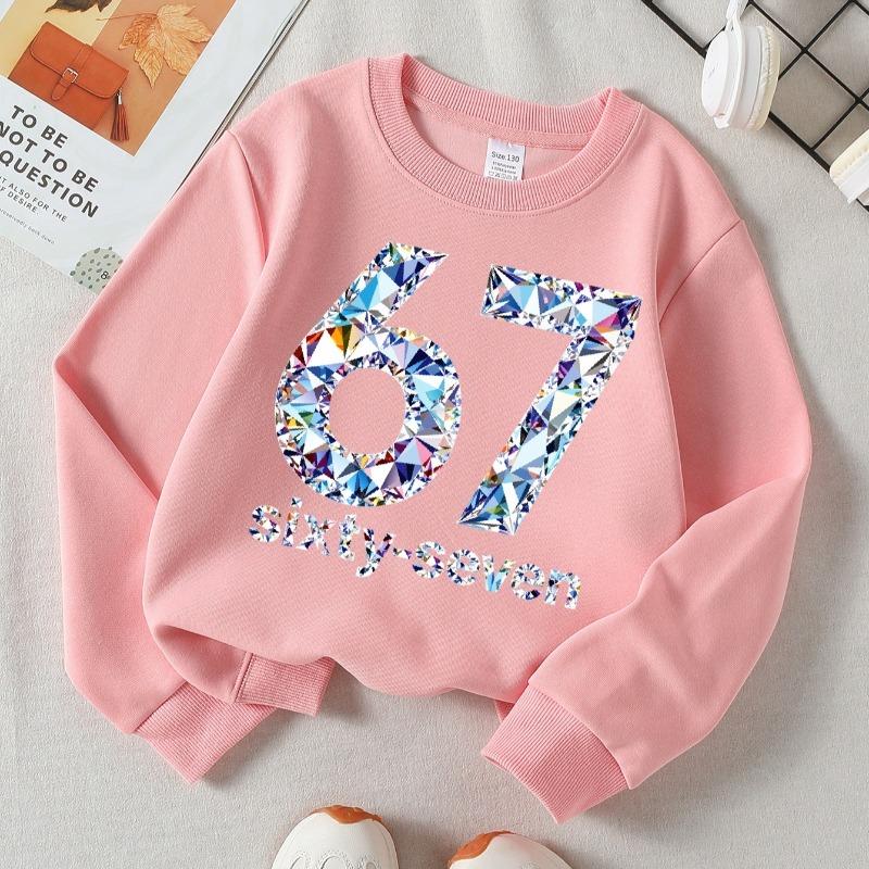 Kids Crewneck Long Sleeve Sweatshirt,Fashion 67 Theme Print