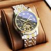 Luxury Top-Tier Brand Men's Watch Skeletonized Flywheel Moon Phase Water-Resistant Luminous Automatic Mechanical Watches for Men