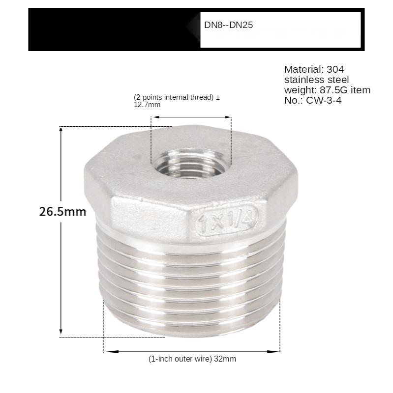 1/8 "1/4" 3/8 "1/2" 3/4 "1" 1-1/4 "NPT Männlich Zu Weiblich Gewinde 304 Edelstahl Reduzierbuchse Reduziert Rohr Fitting Anschluss