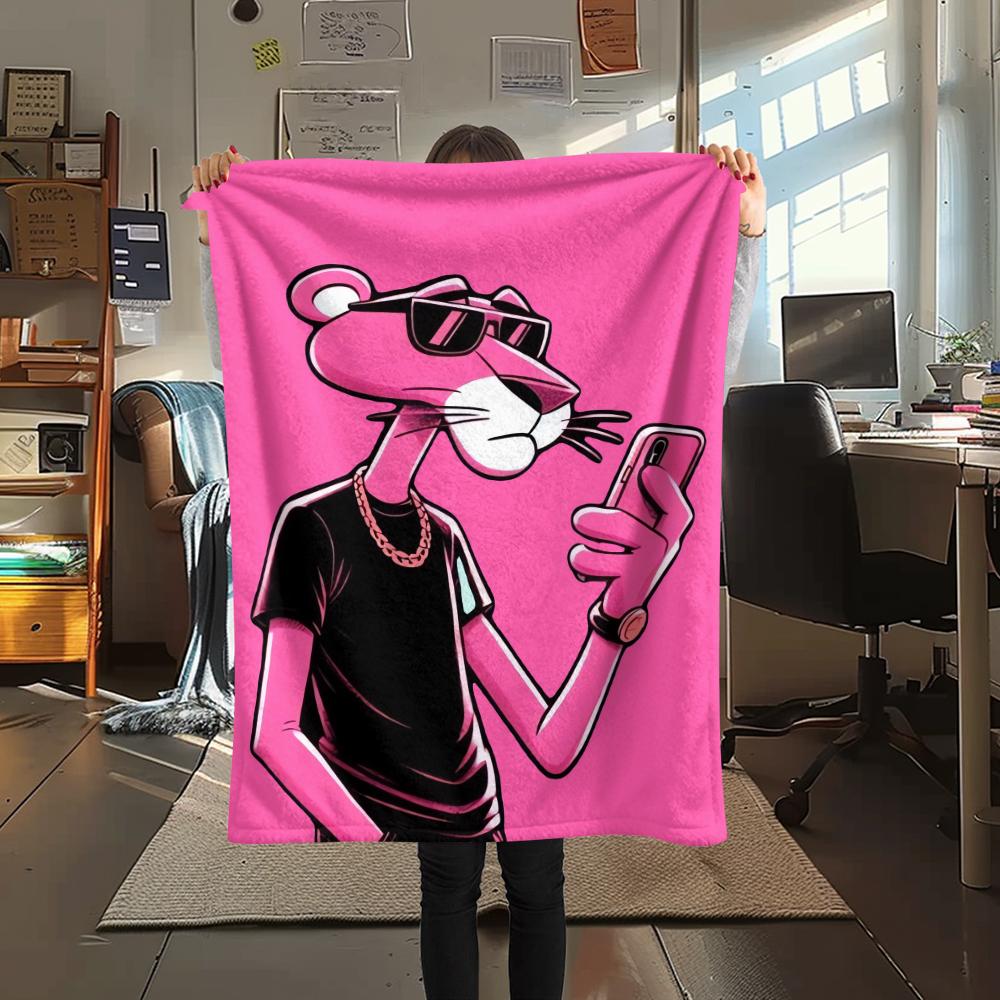 1PC Pink Panther Print Flannel Blanket, High Quality Comfortable for All Seasons, Home Decor, Warmth and Comfort, Perfect for Christmas Gifts