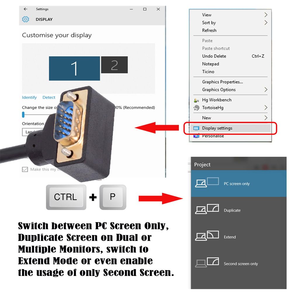 Xiwai 90 Degree VGA RGB Upward Male To Straight Male Extension for Computer Monitors and Cable, Cord, 3COAX+6C, Projectors, 1m/3.3ft
