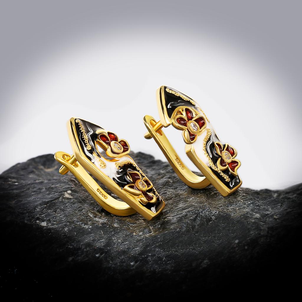 Retro Style Palace-Style Women'S Earrings, Gold Flowers Inlaid With Zircon Temperament, Geometric Stud Earrings.