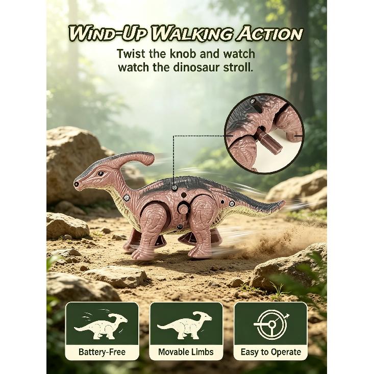 Wind-Up Automatic Walking Mechanical Dinosaur Toy Set,Realistic Dino Figures Educational Playset,Birthday Christmas Gift for Kid