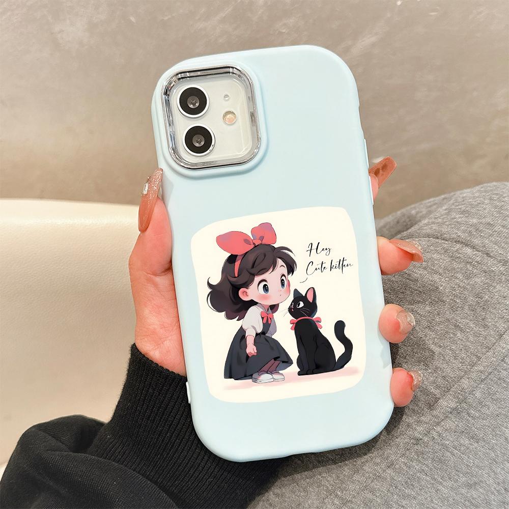 For OPPO A16 A38 A57 A58 A74 A78 A98 Reno8T Reno13F Realme C25S C53 C65 Cartoon Black Cat Silver Edge Soft Liquid Silicone Protective Casing