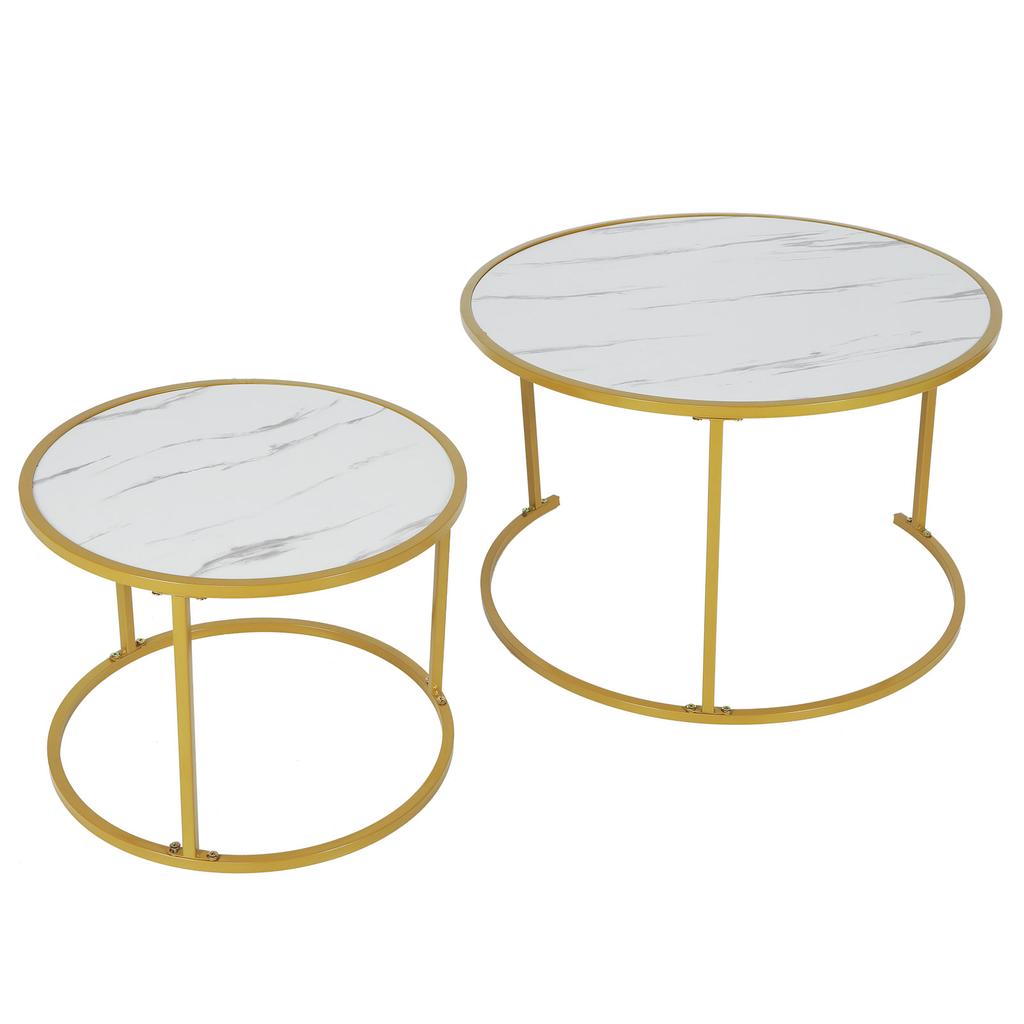 2pcs Marbling Living Room Round Table Simple Elegant Coffee Table Home Furniture