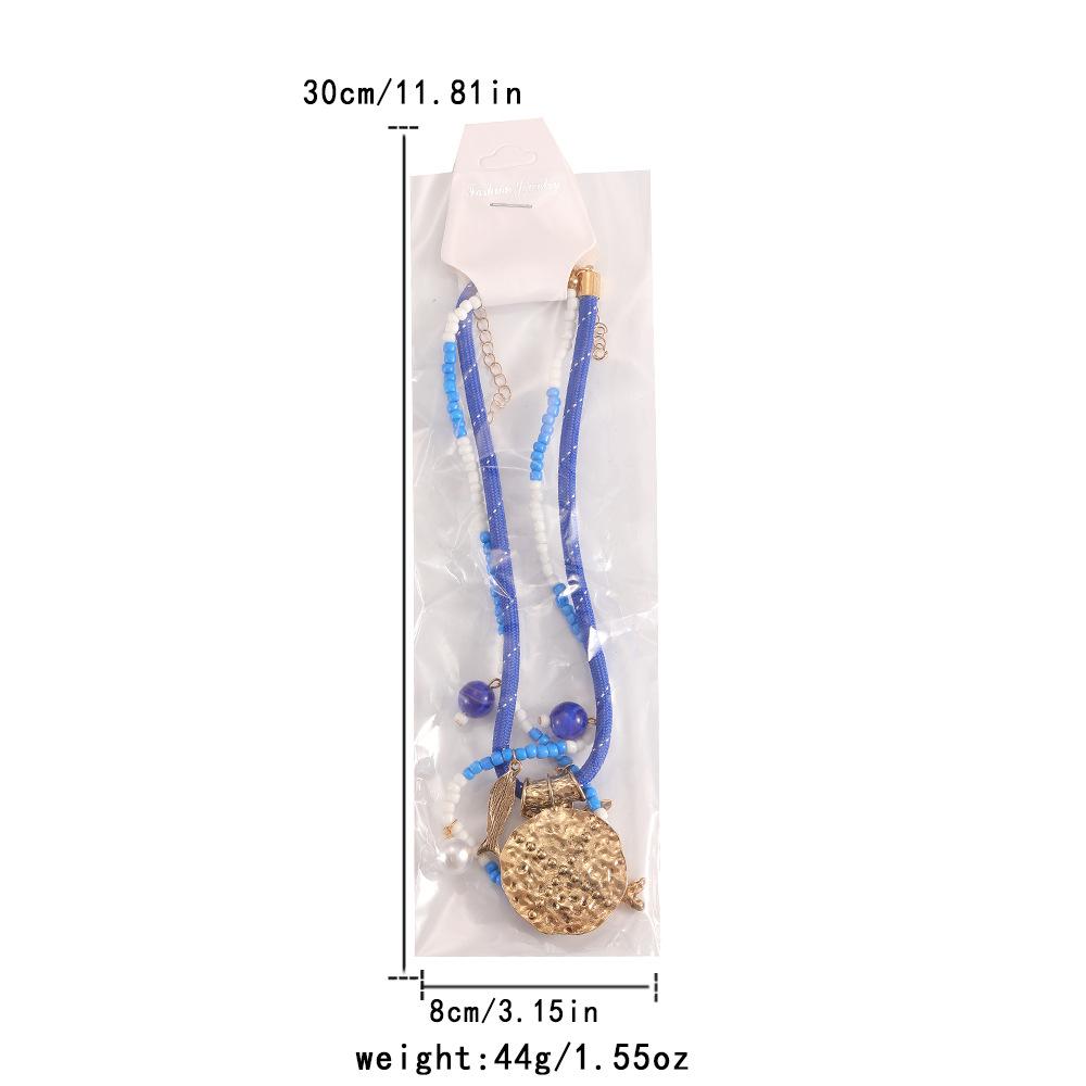 Exaggerated rice bead hand woven fishbone starfish pendant necklace fashionable bohemian collarbone chain layered