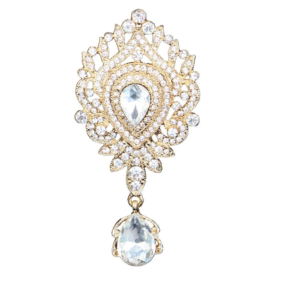 DIEZI Luxury Fashion Gold Color Bridal Crystal Brooch For Women Girls Gift Flower Rhinestone Scarf Bouquet Brooch Pins Wedding