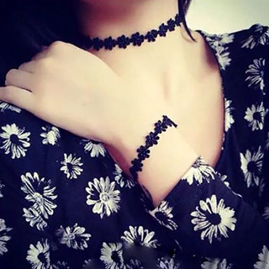 Punk Lace Embroidered Women Bracelet Choker Necklace Gothic Jewelry Set Gift