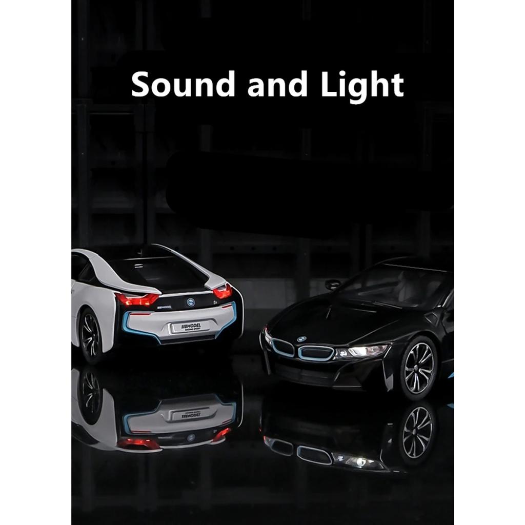 1/22 BMW I8 New Energy Car Alloy Sports Car Model Diecast Metal Racing Car Vehicles Model Simulation Sound Light Childrens Toys Gift