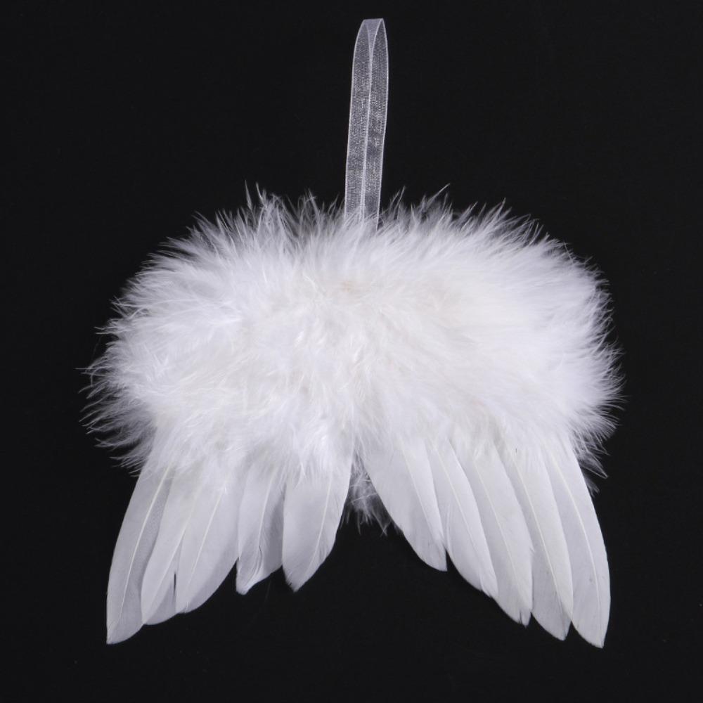 5Pcs White Feather Angel Wings Hanging Christmas Tree Ornaments Christmas Tree Decor