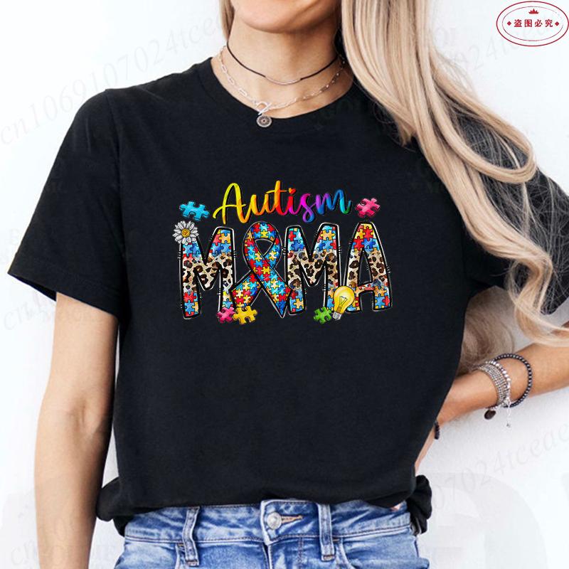 Autism Mamma T-shirt för Kvinnor Medvetenhet Neurodivers Mamma Sommar Kortärmade T-shirts Autismstöd Harajuku Estetiska Toppar