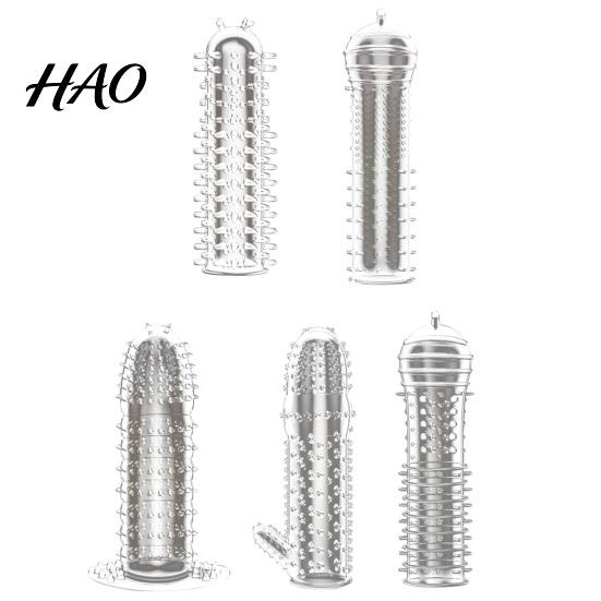 Male Condoms 5Pcs/Set Men External Use Soft Transparent Sexual Stimulation Sex Toy Large Particles Penis Sleeves Spike for Couple