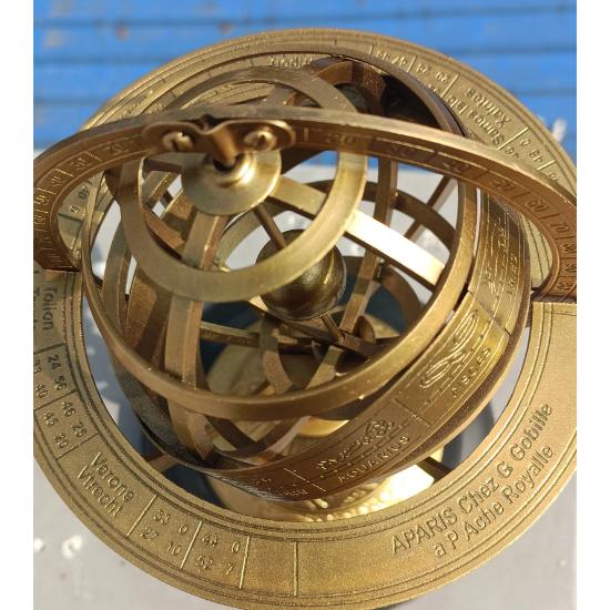 Armillary Sphere Brass Astrolabe On Wood Base ~Maritime Nautical Collectible ~ Table Décor Celestial Globe Retro Gift