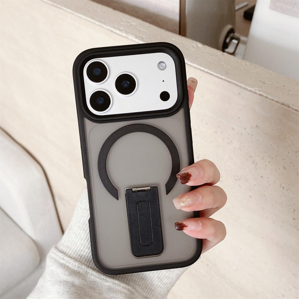 For iPhone 17 16 15 14 13 12 11 Pro Max Plus Cover Matte Clear High Quality Luxury Magsafe Folding Stand Magnetic Phone Case