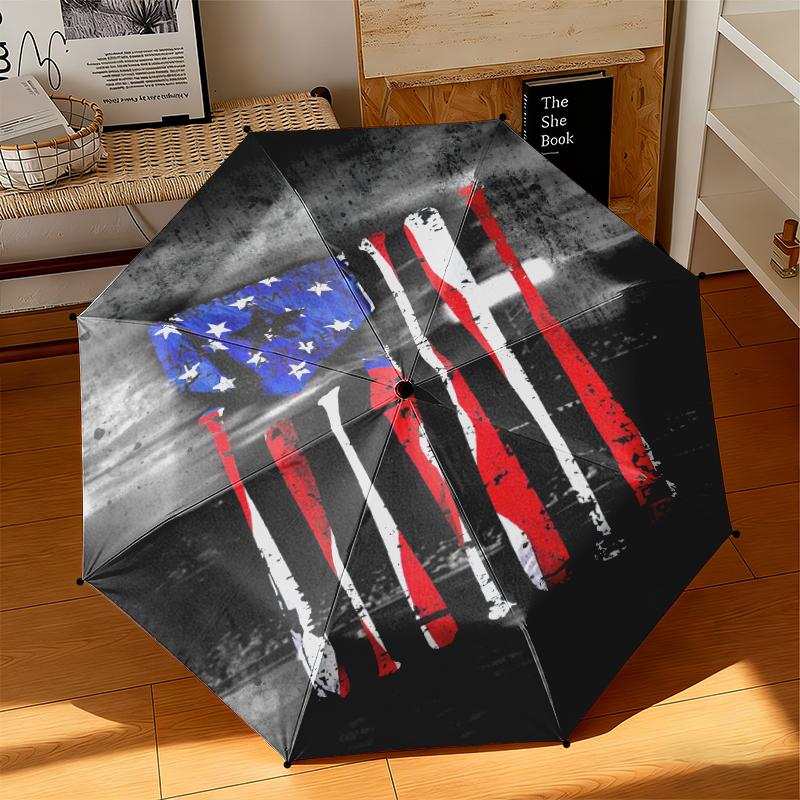 1pc American flag, baseball, and guitar Umbrella Portable Folding Umbrella Iron Frame Hole Bone Structure Outdoor Home Umbrella