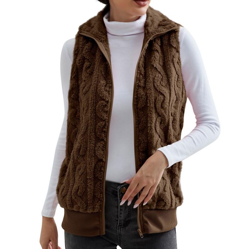 2024 Autumn/Winter New Thickened Jacquard Double-Sided Velvet Sleeveless Vest for Women