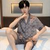 Pajamas Suit Men Summer Ice Silk Short Sleeved Long Pants Thin Male Satin Sleepwear Youth Homewear Set Gentlemen
