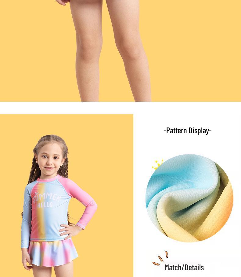 Girl's Gradient Long-Sleeve Two-Piece Swimsuit Set (2025)