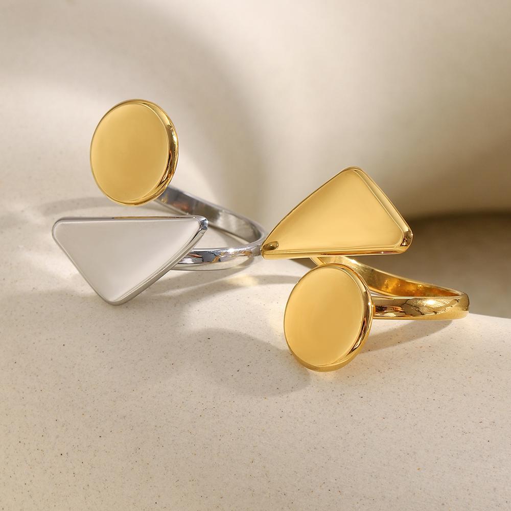 MamacitaSlay 316L Stainless Steel Mixed Color Circular Triangular Ring Waterproof 18K Gold Plated Jewelry Women's Unique Ring