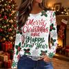 Women's Christmas Tree Print Neck Long Sleeve Top with Split Hem for Holiday
