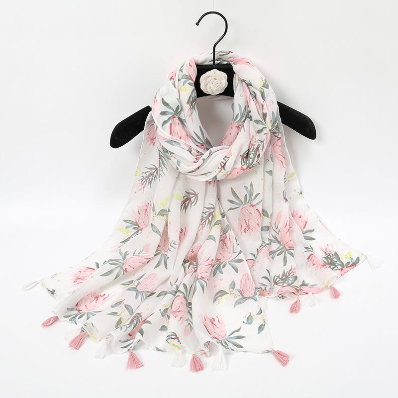 Fashion Floral Printed Scarf Viscose Tassel Shawl For Woman Muslim Hijab Beach Long Scarf Ladies Wrap Headband