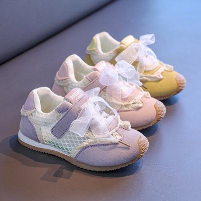 Mädchen Sportschuhe Schnürsenkel Schleifen Netz Atmungsaktiv Kinder Laufschuhe Klettverschluss 2025 Neue Kinder flache Schuhe Zehenkappe Freizeit Schuhe
