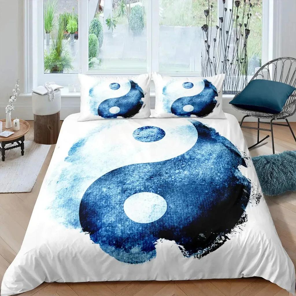 Yin Yang Duvet Cover Set Tiger and Dragon Comforter Cover Set Traditional Gossip Pattern Yin Yang Theme Bedding with Pillowcase