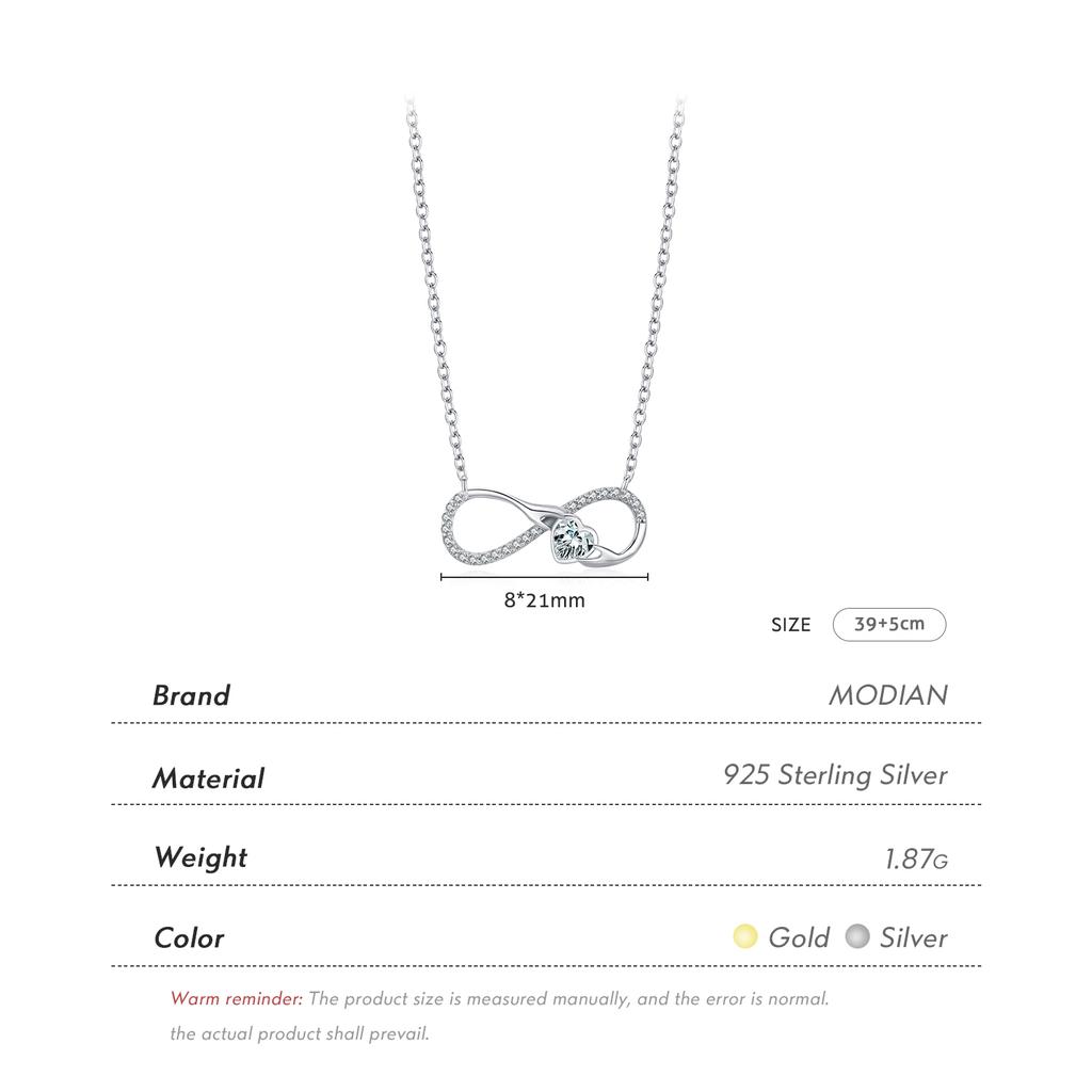 MODIAN 925 Silver Infinite Love Necklace Romantic Embrace Heart Pendant Link Chain For Women Anniversary Jewelry Gifts