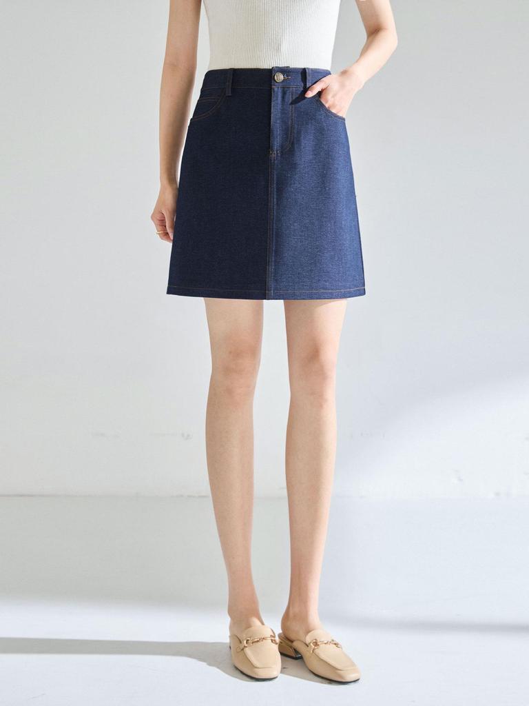 Spring Retro Indigo Slim Denim Jean Suit with Petite Versatile Skirt