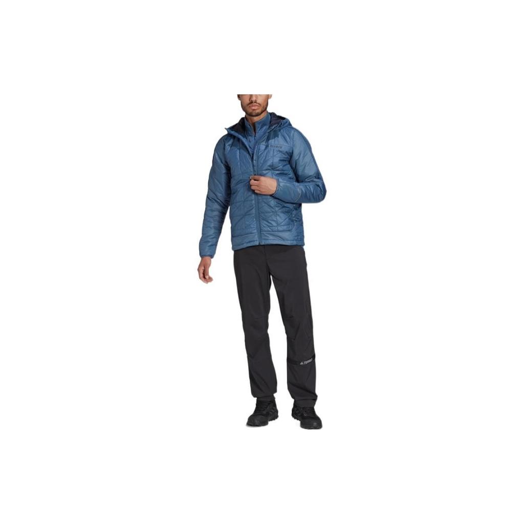 adidas Solid Color Logo Print Zipper Hooded Long Sleeve Cotton Jacket Men Jackets Blue HF0832