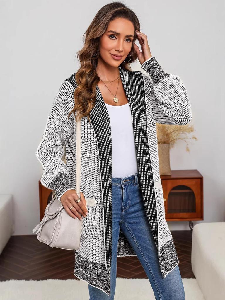 2025 Winter Women's Casual Hooded Knit Cardigan: European & American Style, Mid-Length, Loose & Warm