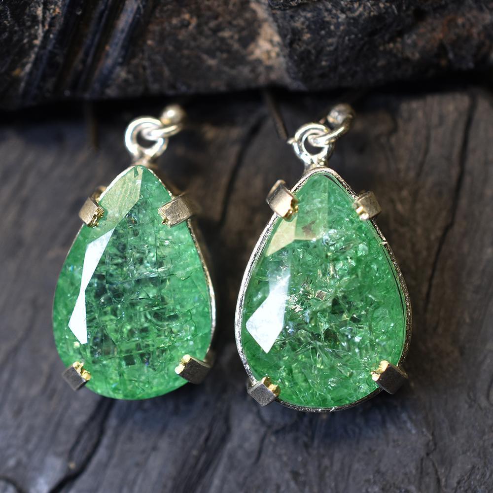 Colombian Green Emerald Pear Earring 925 Sterling Silver 59 Ct Certified Gems My.er-35-k