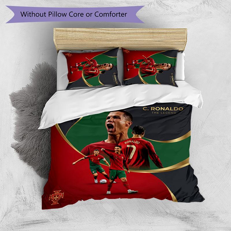 Set Lenzuola Stampate Cristiano Ronaldo 3 Pezzi Copriletto Accogliente Traspirante come Regalo per Inaugurazione Casa o Festa