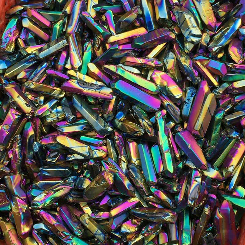Rainbow Electroplate Colorful Titanium Aura Lemurian Seed Quartz Crystal Decor