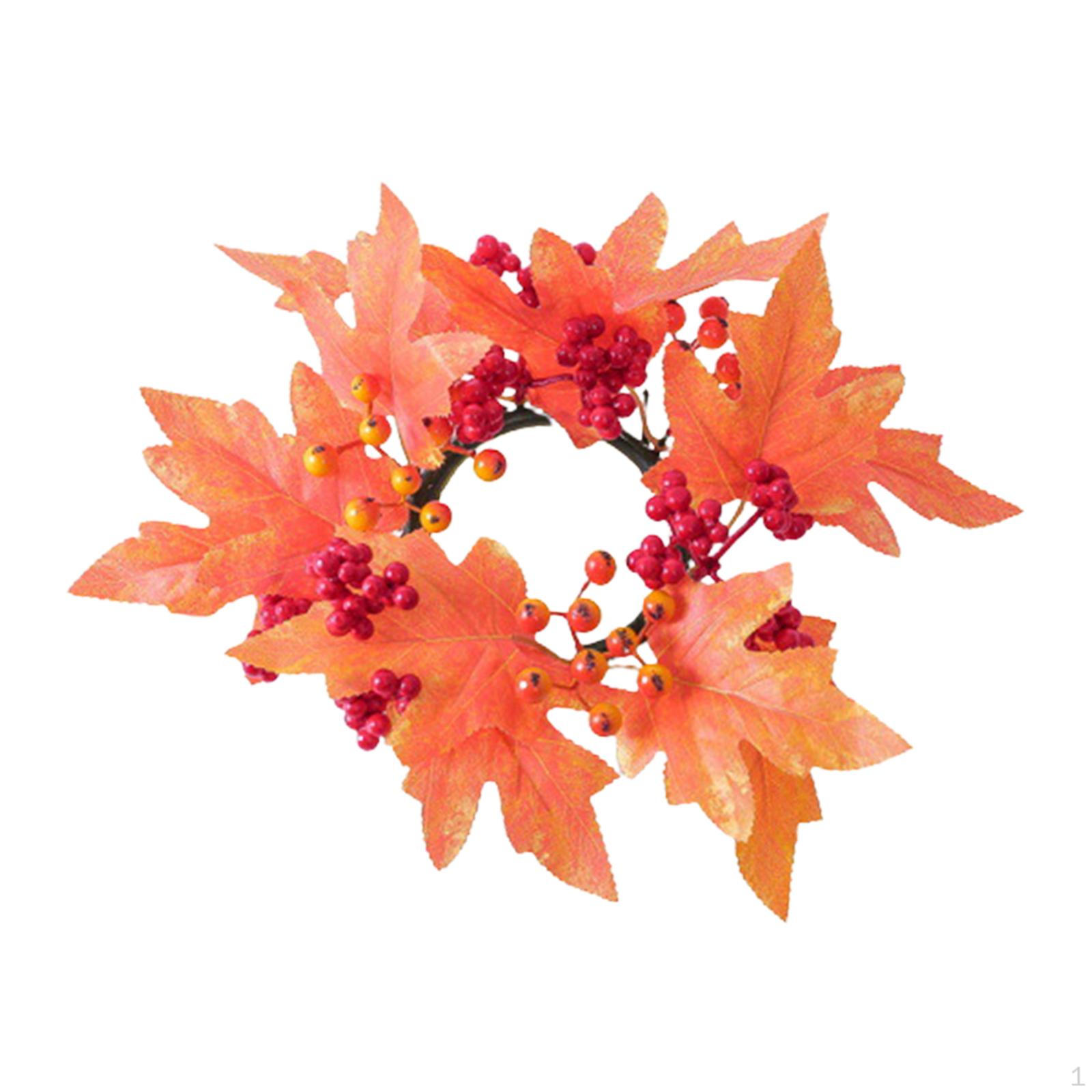 Artificial Maple Leaf Candle Garland Autumn Rings Fall Ring for Pillar Thanksgiving Orange