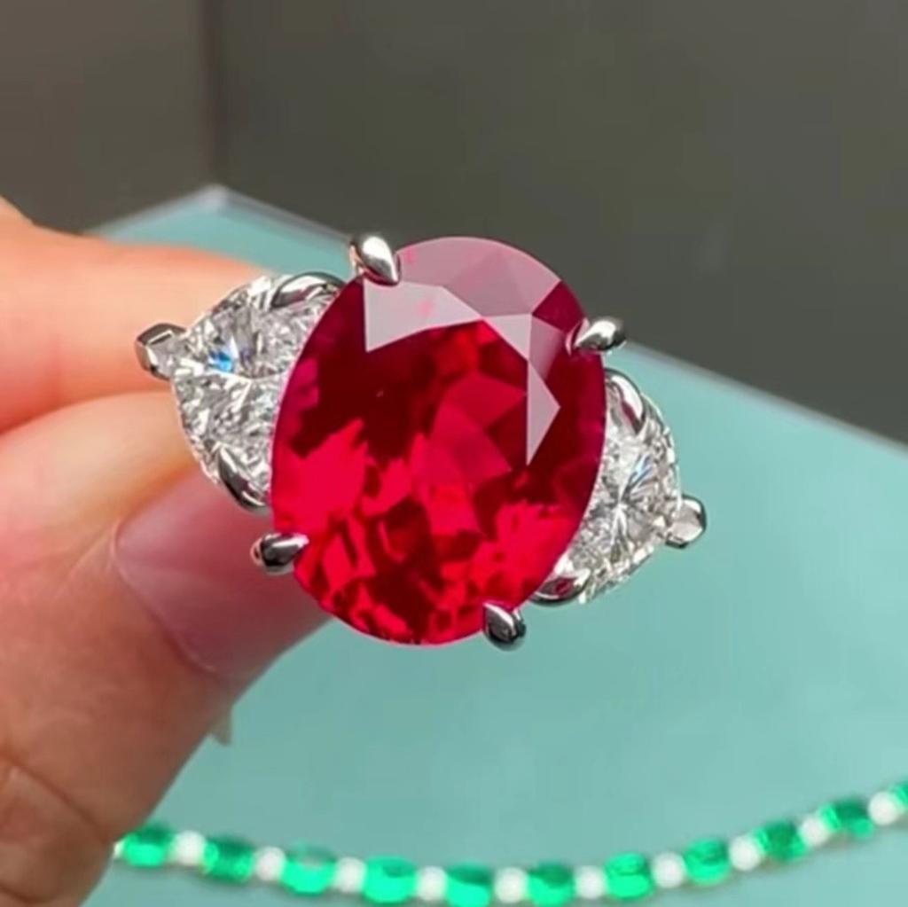 Luxury S925 Silver Pigeon Blood Love Ring, High-end Boutique Jewelry Wholesale Ladies Ring