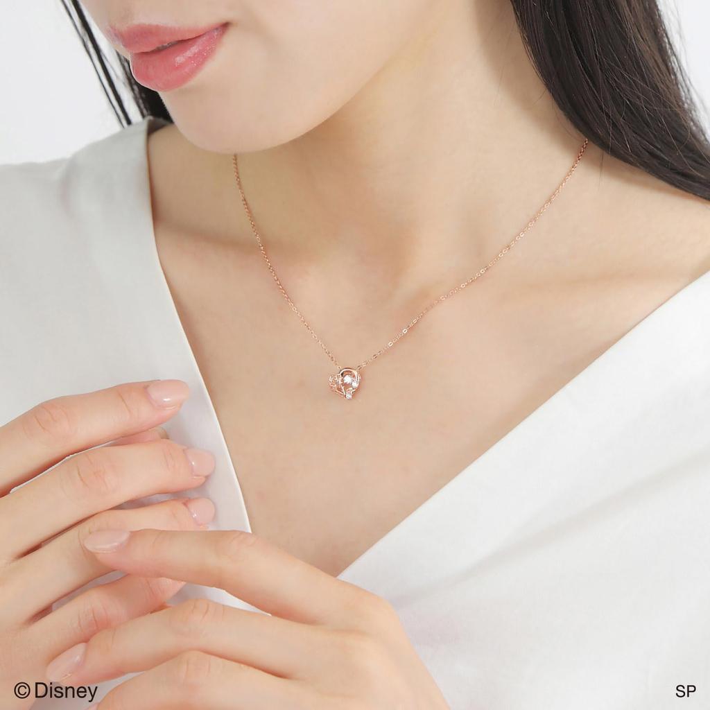 White Clover Beauty and the Beast Dancing Stone Disney Sterling Cubic Pink Necklace, Princess, Silver, Zirconia, Heart, Rose, Gold, DISS008PG, Women's