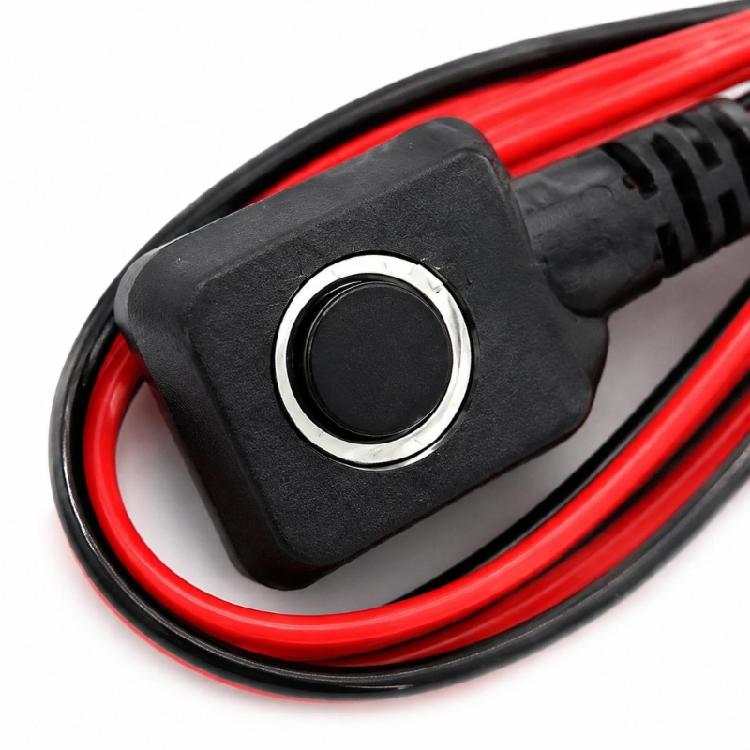 Vehicle Emergency Push Button Wiring Assembly with Round Control Button, Rectangular Housing and Coupling-to-Loose-Lead Layout for Alarm Circuits