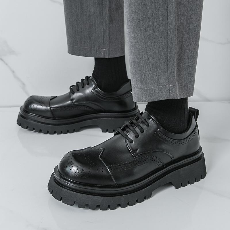 

Big head thick-soled inner heightening shoes casual derby business dress wedding groom shoes J 46 чорний