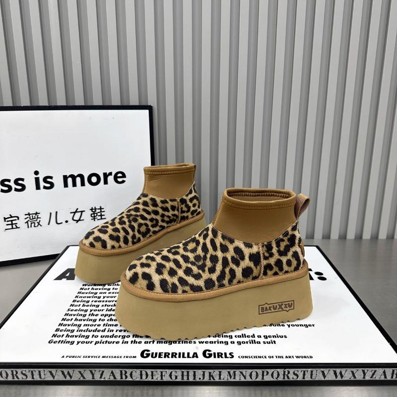 

AJGS леопардовый женский меховой платформе зимние ботильоны зимние замшевые теплые туфли женский бренд 2024 тренд плюшевые балетки хлопок повседневные 40 цветной печати леопарда