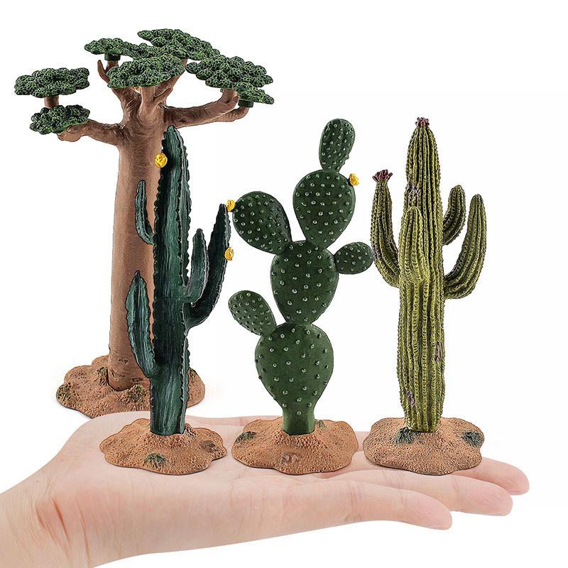 Realistic Pvc Animal Model Scene Decor Tropical Desert Trees Cactus And Baobab Tree Set
