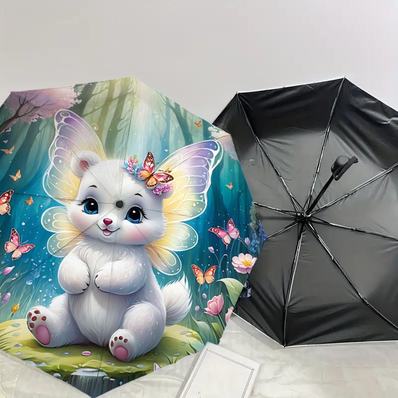 1PC Butterfly Forest Automatic Open/Close Umbrella with Windproof, 8-Rib Sturdy Canopy, Durable Ribs, Fashionable Design, Outdoor Accessory, Fun Prin,