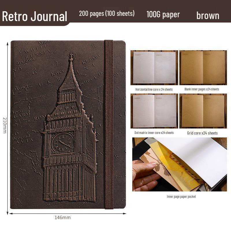 Exclusive Big Ben 3D Embossed A5 Retro Hardcover Planner Notebook with Band Binding