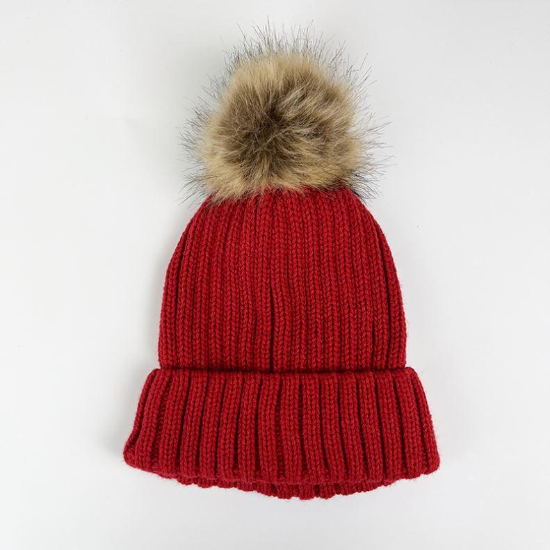High Quality Trendy Youth Unique Winter Knitted Plain Beanies Rabbit Hair Top Ball Custom Logo Soft Beanie Hat