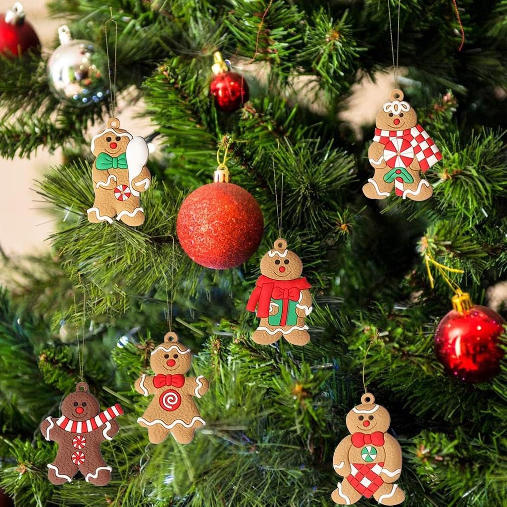 12pcs Gingerbread Man Ornaments for Christmas Tree, Assorted Plastic Gingerbread Figurines Ornaments, Christmas Tree Hanging Decorations, 3 Inch Tall