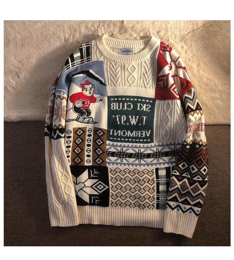 Women's Contrast Stitching Sweater - Winter Thick, Loose Fit, Japanese Trendy Brand, Versatile, Round Neck Casual Knit Jacket