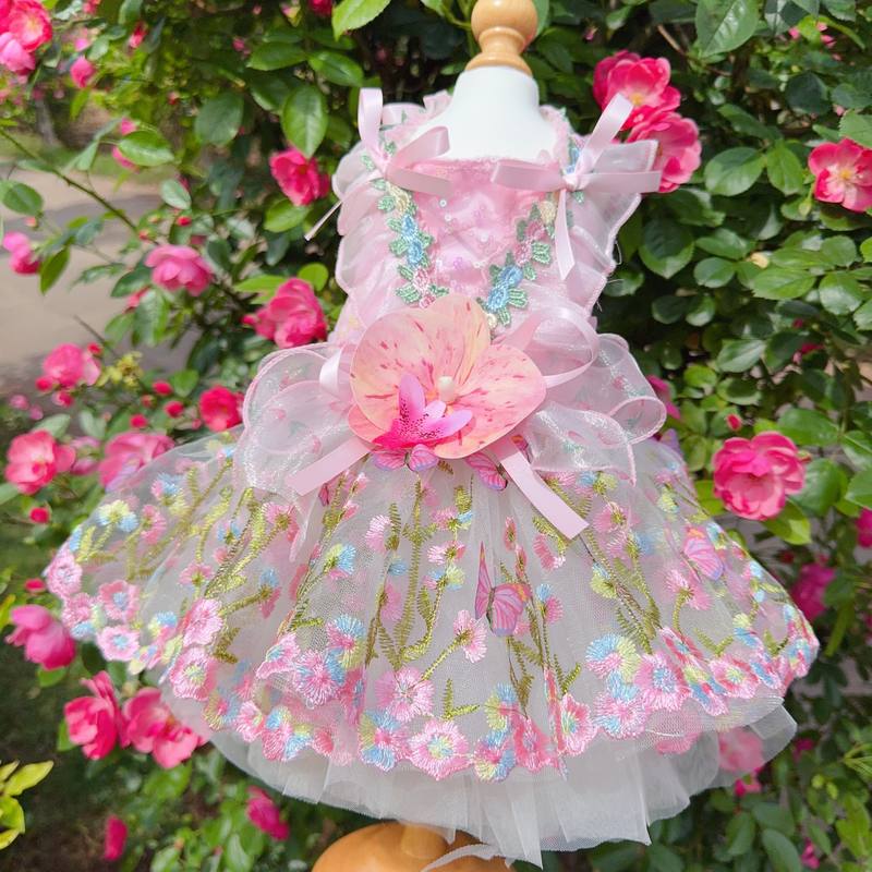 Luxury Lace Princess Dress for Small Medium Dogs Cats Handmade Fashion Pet Skirt with Tail Perfect for Puppy Parties Photography