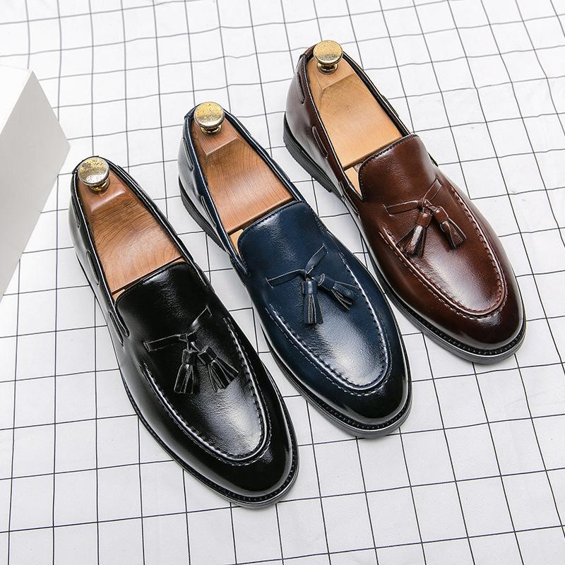 Tassel set loafers versatile youth beanie shoes leather shoes men's Korean version British men's shoes best man shoes