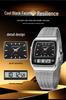 SANDA Men's Steel Band Dual Display Watch with Multi-Time Zone, Night Glow, and Waterproof Features